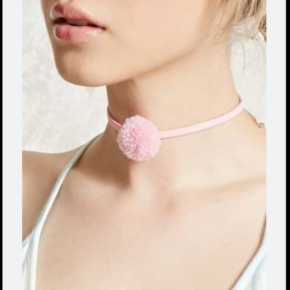 FOREVER 21 pink suede Pom Pom choker one size (2 FOR $10)